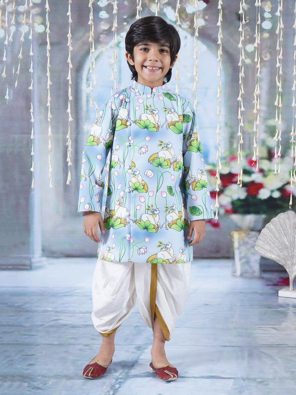 Neel Kaam Dhenu Cow Sherwani Dhoti - Sky Blue