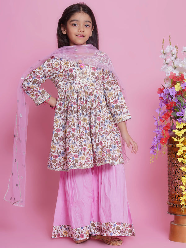 Phoolon ki Bahaar Kurta Sharara Set - Floral Pink