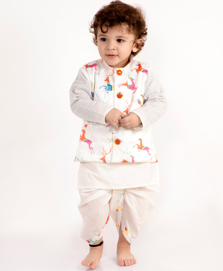 Boys Deer print White Jacket Set - Little Bansi