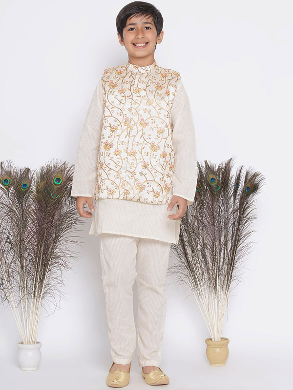 Orange Pink Floral Embroidery Jacket with Cotton Kantha kurta and Kantha Pyjama - Little Bansi