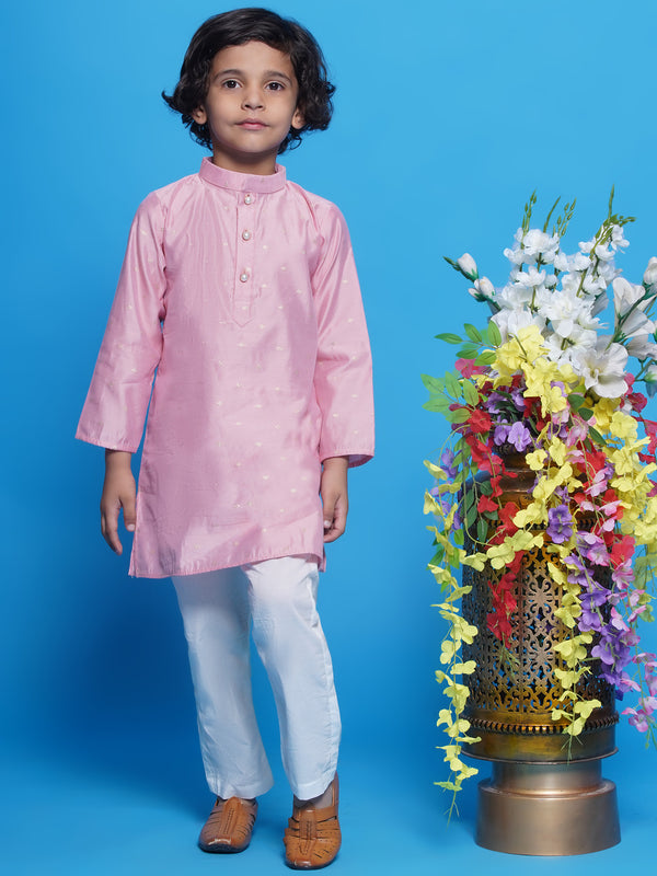 Boys Chanderi Silk Kurta Pyjama - Peachish Pink