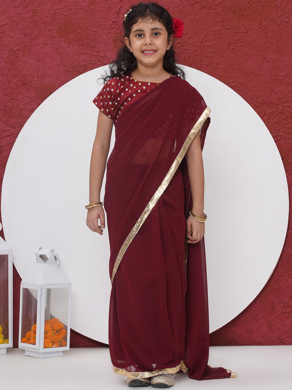 Chand Sitare Ready to wear Blouse with Ready to wear Georgette Saree - Maroon