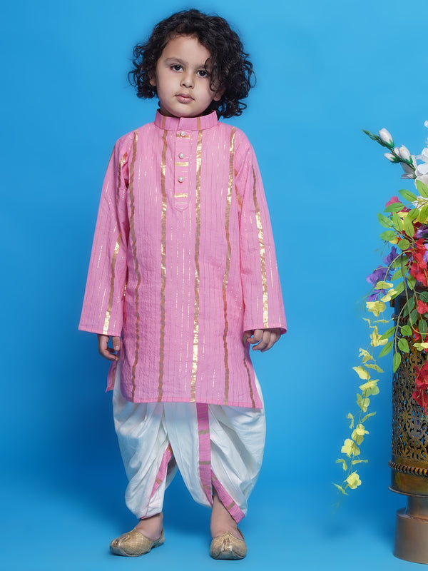 Gulabi Kurta Dhoti with Golden Strips - Pink