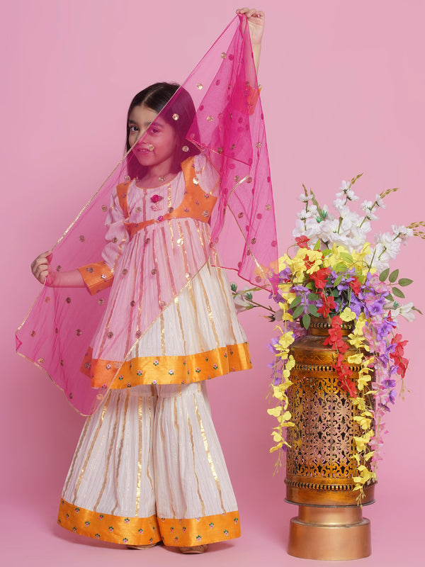 Choti Buti Floral Anarkali Sharara Set with Dupatta - Cream