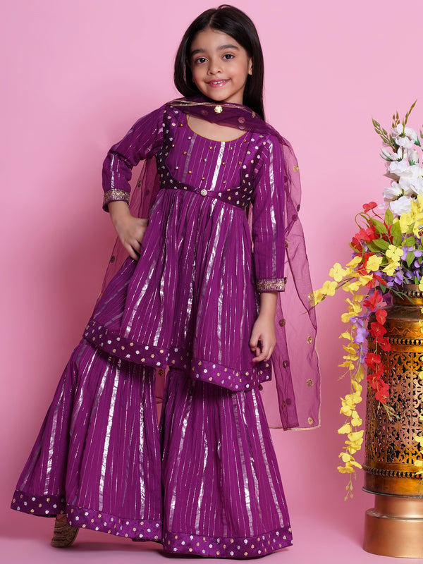 Chand Sitare Anarkarli Kurta Sharara with Dupatta - Purple