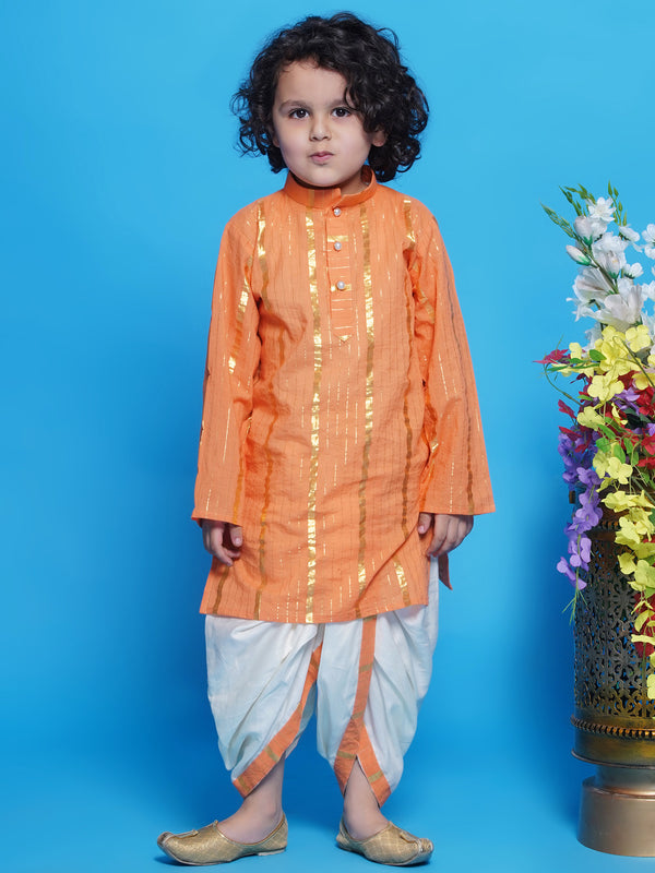 Narangi Kurta Dhoti with Golden Strips - Orange