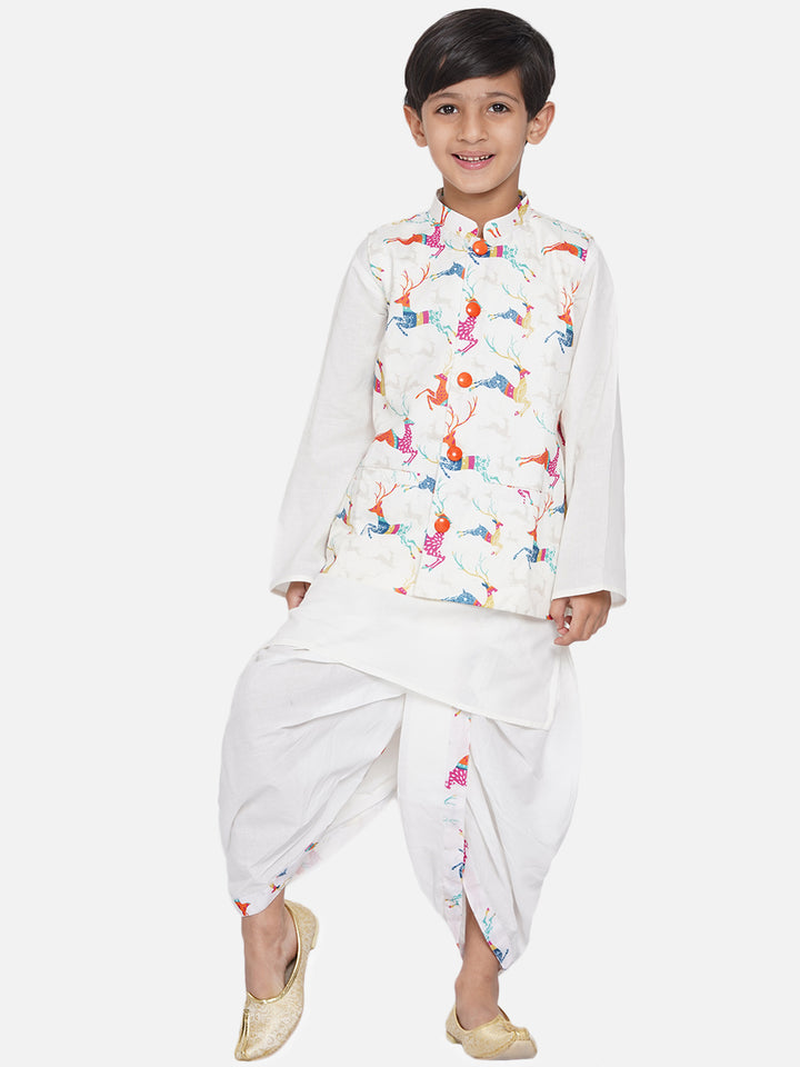 Boys Deer print White Jacket Set - Little Bansi