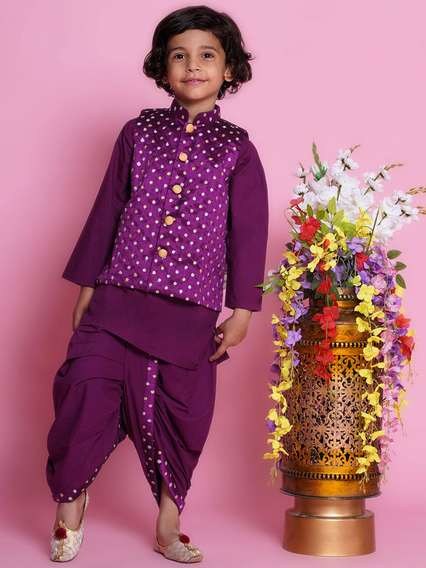 Chand Sitare Bundi Jacket with Dhoti Kurta - Purple