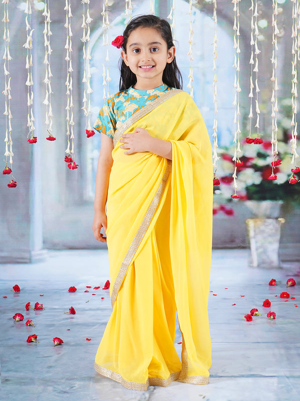 Judwa Chidya Blouse with Ready to Wear Saree - Yellow