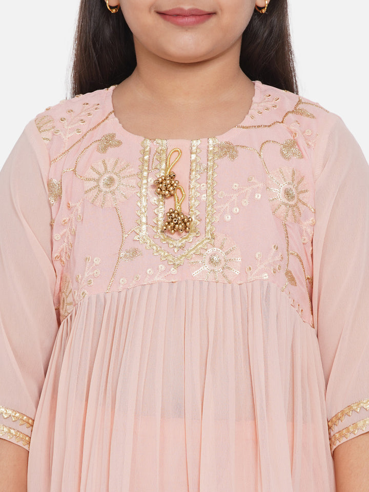 Peach Embroidery work Kurta with Sharara - Little Bansi