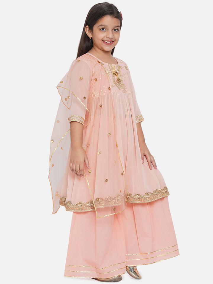 Peach Embroidery work Kurta with Sharara - Little Bansi