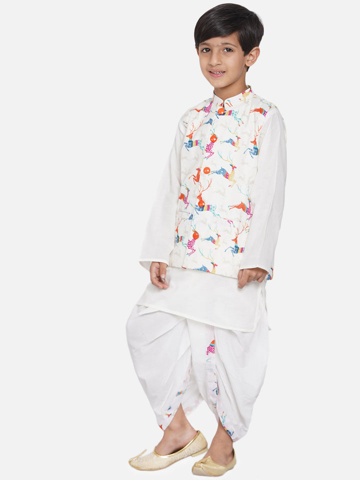 Boys Deer print White Jacket Set - Little Bansi