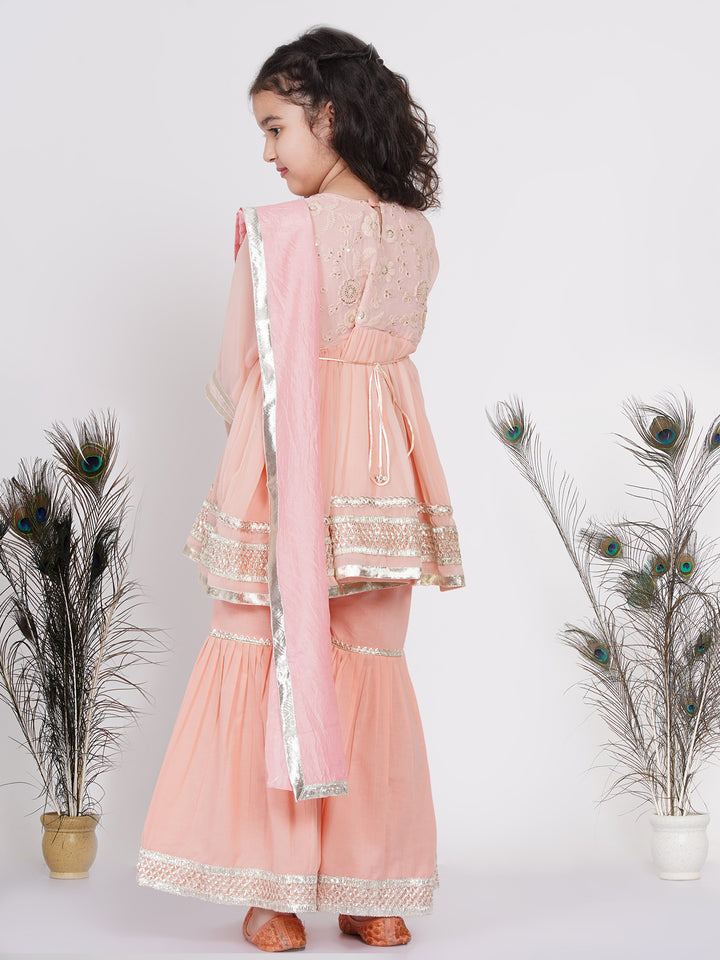 Girls Gotta Patti work Kurta frock with Sharara and Dupatta - Little Bansi