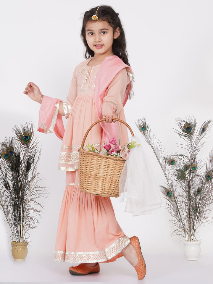 Girls Gotta Patti work Kurta frock with Sharara and Dupatta - Little Bansi