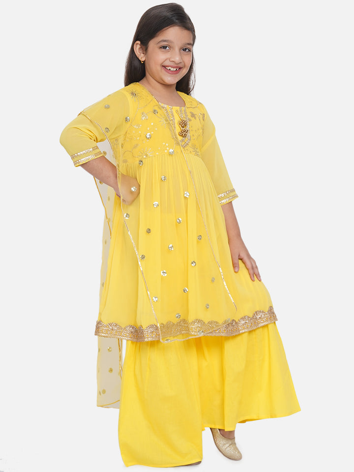 Yellow Embroidery work Kurta with Sharara - Little Bansi