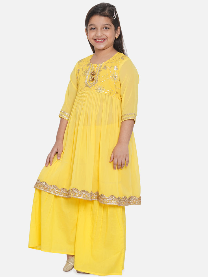 Yellow Embroidery work Kurta with Sharara - Little Bansi