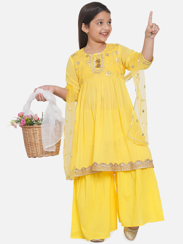 Yellow Embroidery work Kurta with Sharara - Little Bansi