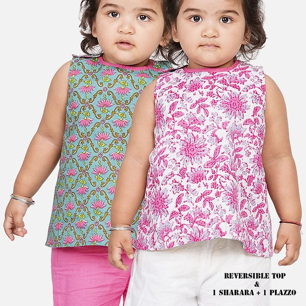 Girls Reversible Kurta with Sharara and Pyjama for Toddlers - Little Bansi