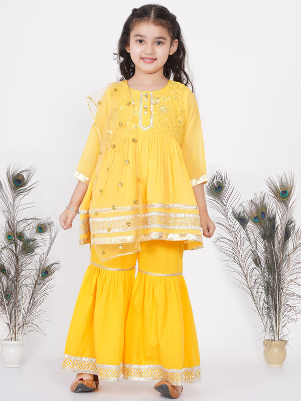 Girls Jaipuri Lacework and Gotta Patti work Kurta Frock with Sharara - Little Bansi