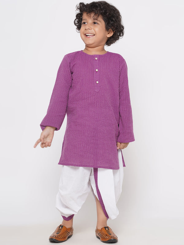 Thread Work Kurta with Pearl buttons & Dhoti - Plum - Little Bansi