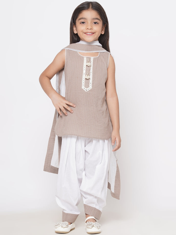 Short Kurta with Tussel and Lace work with Patiala Salwar and Kota Doria Dupatta - Little Bansi