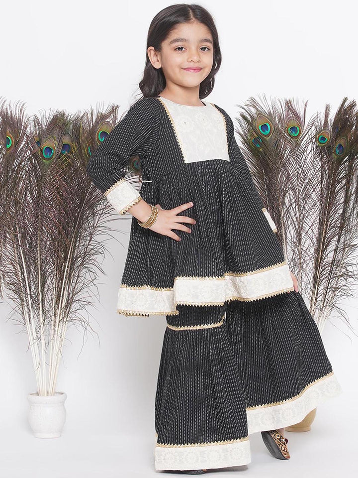 Frock Style Kurta with Floral Embroidery work and Sharara with Dupatta - Little Bansi